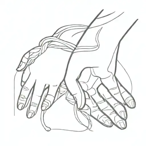 Two Female Hands Holding Hands Outline Tattoo Design