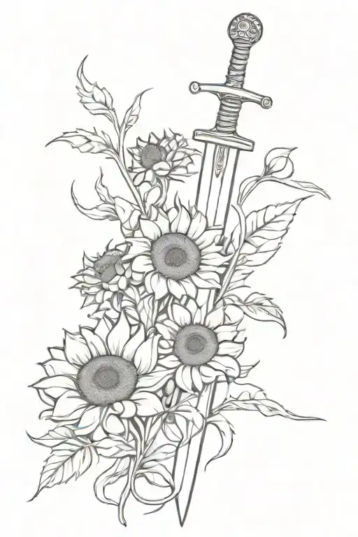 Sword And Sunflowers Wrapped