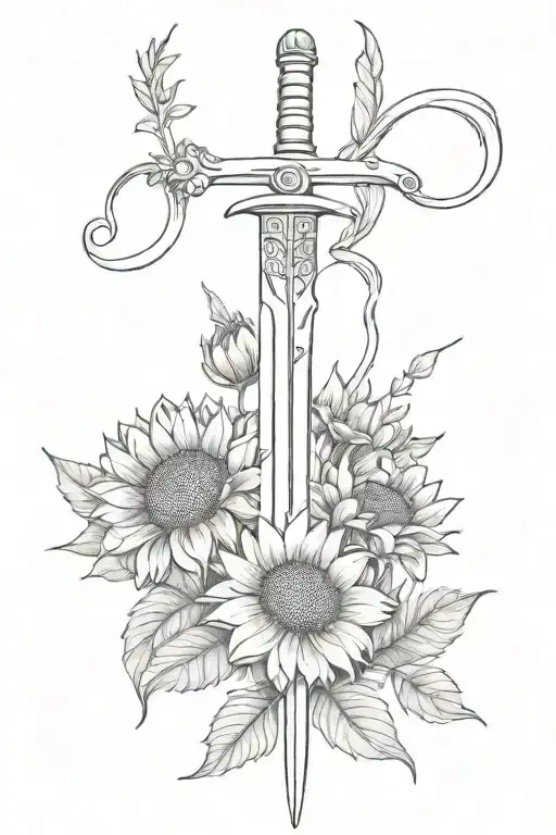 Sword And Sunflowers Wrapped Loosely
