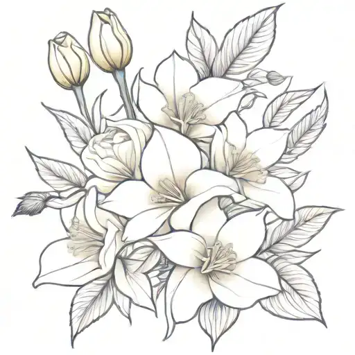 Violet Rose And Daffodil As A Bouquet