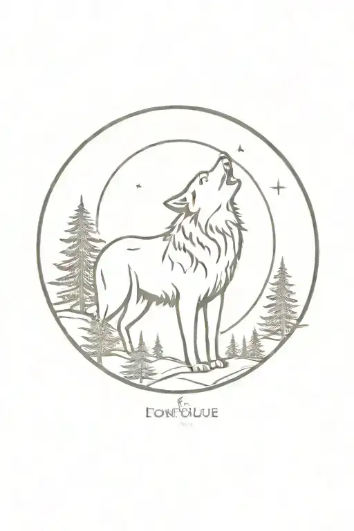 A Lone Wolf Howling At The Moon Surrounded By A Forest Silhouette