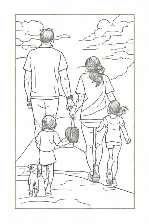 Father And 2 Daughters Walking Hand