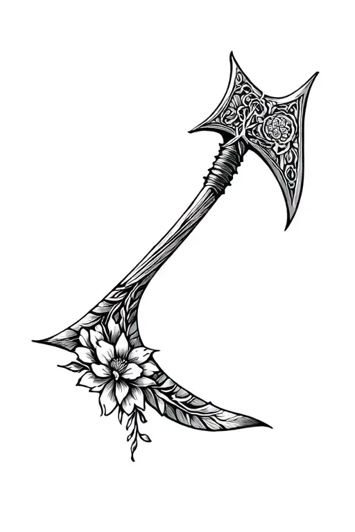 Fantasy Weapon Axe Dainty With Flowers Intertwined