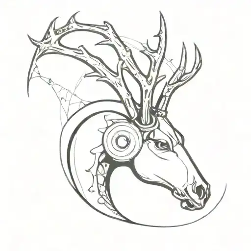 A Minimalist Tattoo Of A Turbocharger With Deer Antlers Incorporated Into The Design