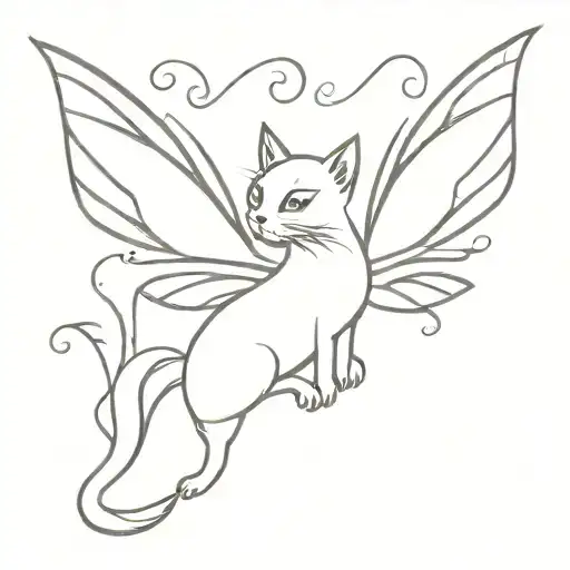 A Black Cat Fairy With Intricate Wings Flying Together