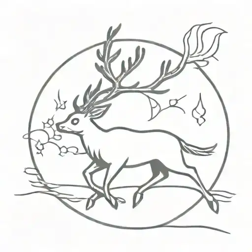 Reindeer Flying On Witch Broomstick