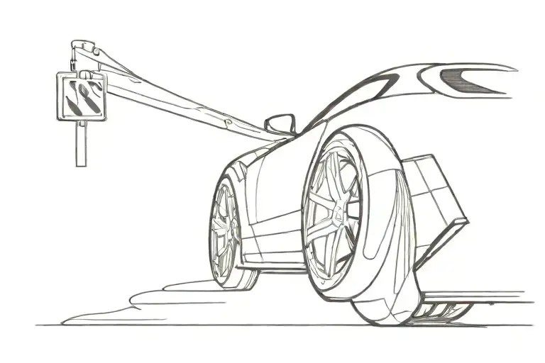 A Minimalist Tattoo Of A Sleek Sports Car Swerving Into A Pole