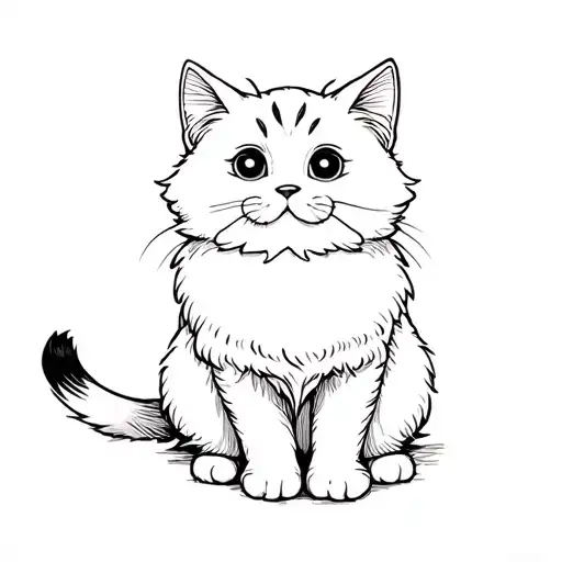 Small Fluffy White Cat Sitting And Looking Up To The Right With Cute Eyes