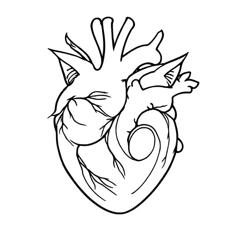 Anatomical Heart With Cat Curled Up
