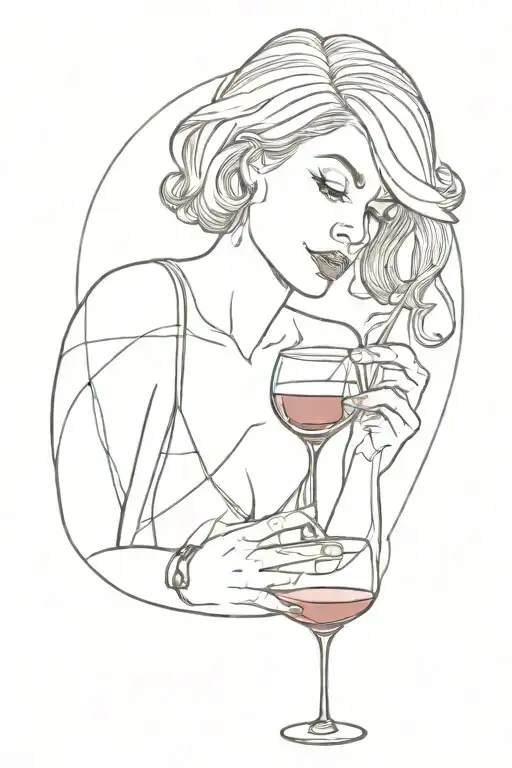 A Woman Drinking A Glass Of Wine Made Of A Line Going