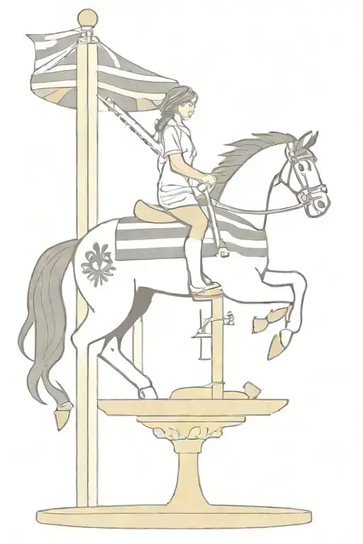 Single Horse On Carousel Wearing Converse Shoes With Striped Pole And Cute Canopy Above