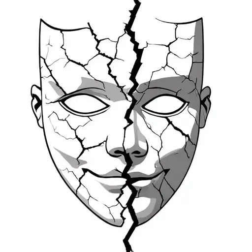 Broken In Half Theatrical Mask With A Lot Of Cracks
