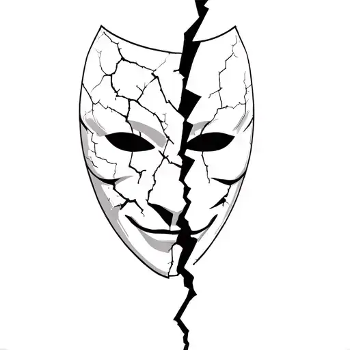Broken In Half Theatrical Mask With A Lot Of Cracks