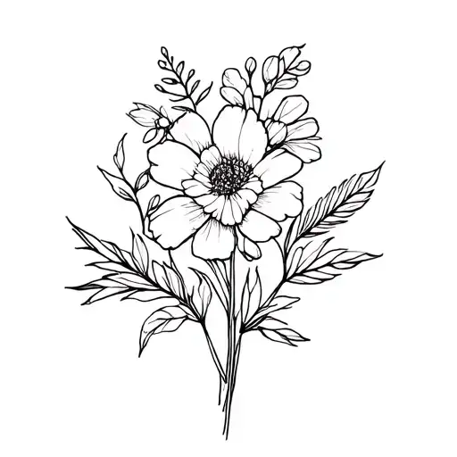 Birth Flower Bouquet Fine Line