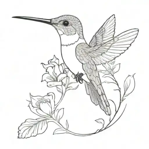 Hummingbird Holding Flower In Beek