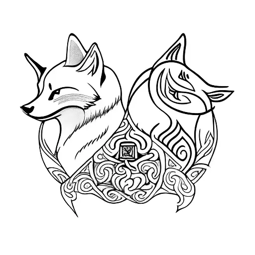 Fox And A Cat Together Like Yin And Yang