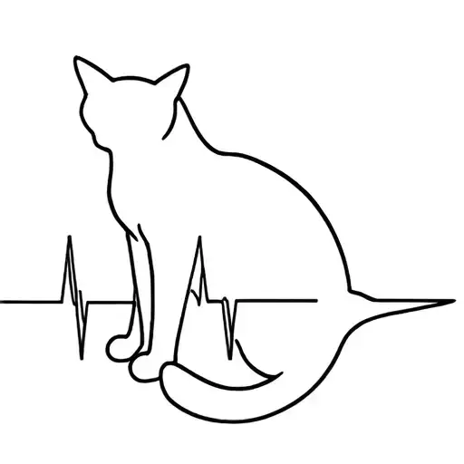 Ekg With Silhouette Of Cat In Line Tattoo Design