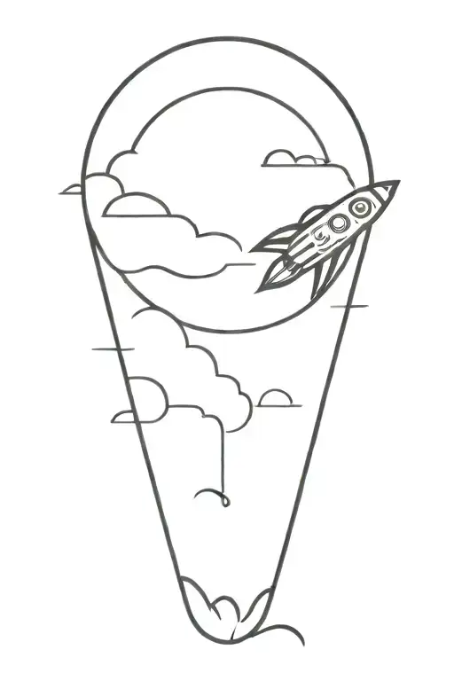 Rocket Ship Trough Storm Clouds With Small Passenger