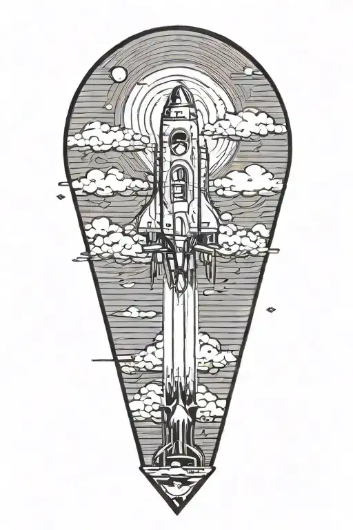 Rocket Ship Trough Storm Clouds With Small Passenger