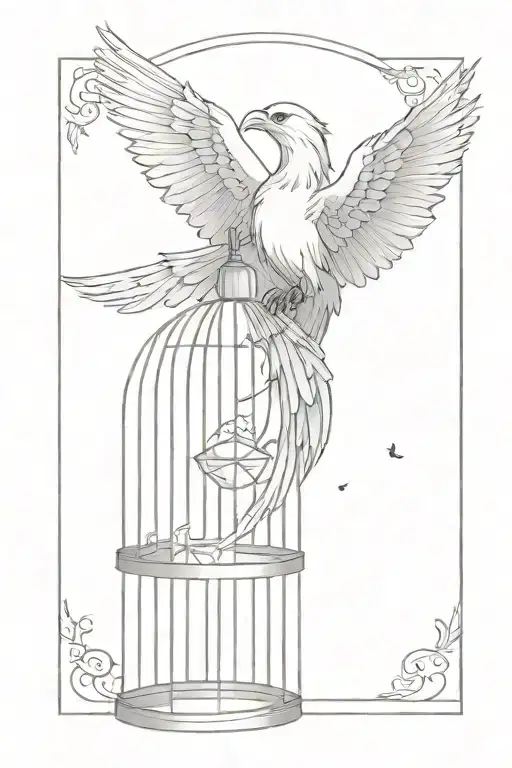 Small Pheonix Flying Out Of A Bird Cage With An Open Door