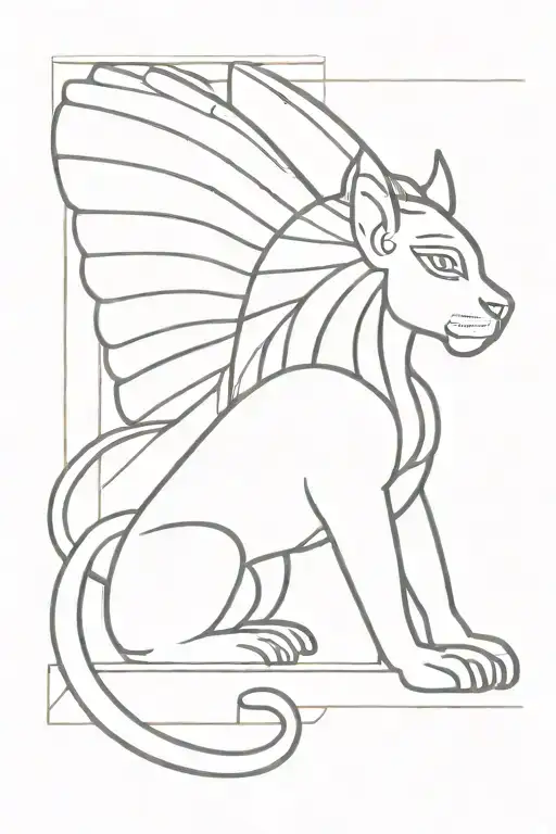A Minimalist Tattoo Design Of A Sphinx Inspired By Asian Mythology