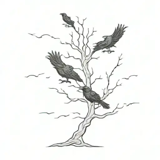 Norse Tree Ravens Flying Together