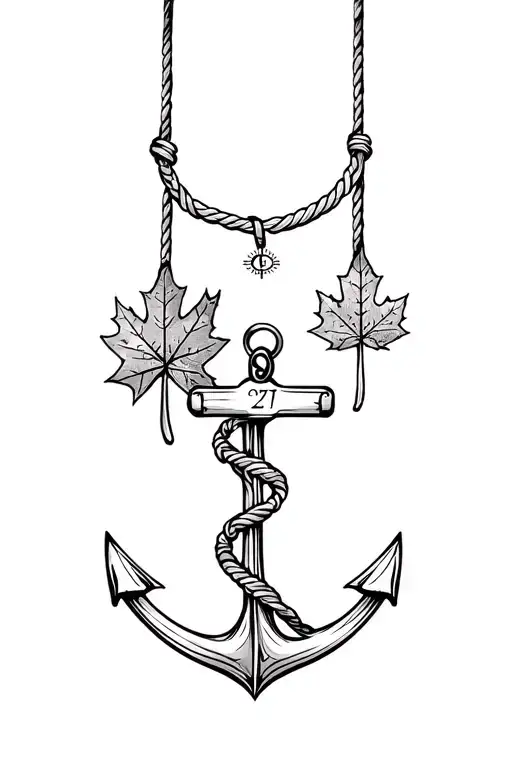 Anchor With Rope Hanging And A Compass And Maple Leaf In The Anchor With The Number 27 In It