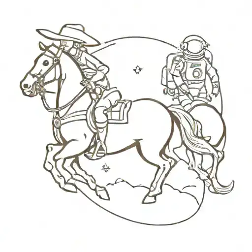 Cowboy Astronaut On Horse Silloutte