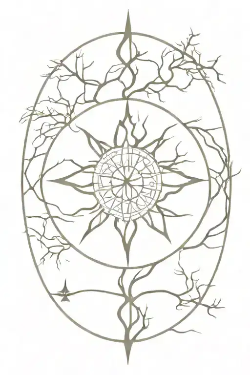 Yggdrasil With Viking Compass In The Branches Centered