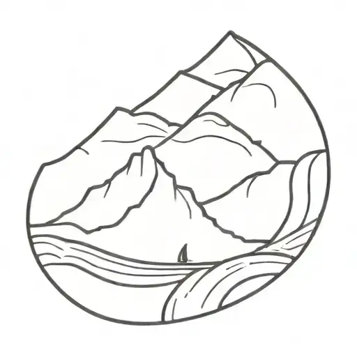 A Detailed Surfboard Fin Surrounded By Mountain Peaks And Ocean Waves