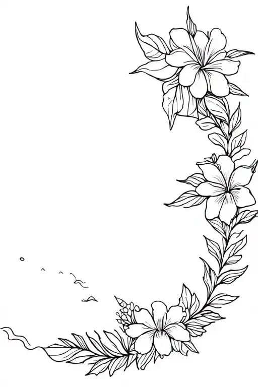 Hawaiian Themed Flowers With Ocean Animals Tattoo Design