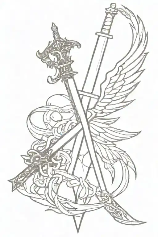 Winged Handled Sword Stabbed Half Way Through Crown