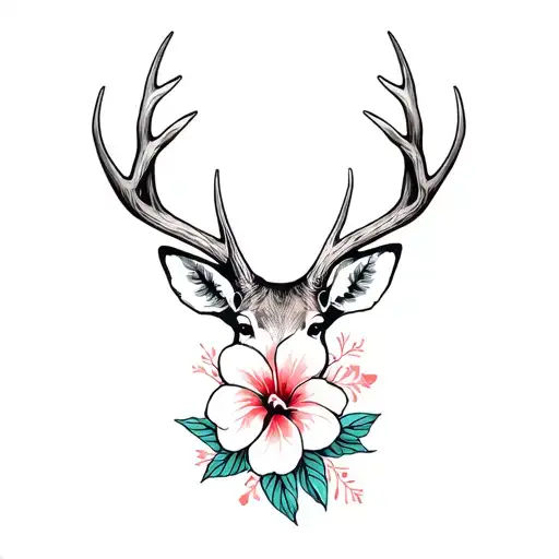 Deer Antlers And Hawaiian Flower