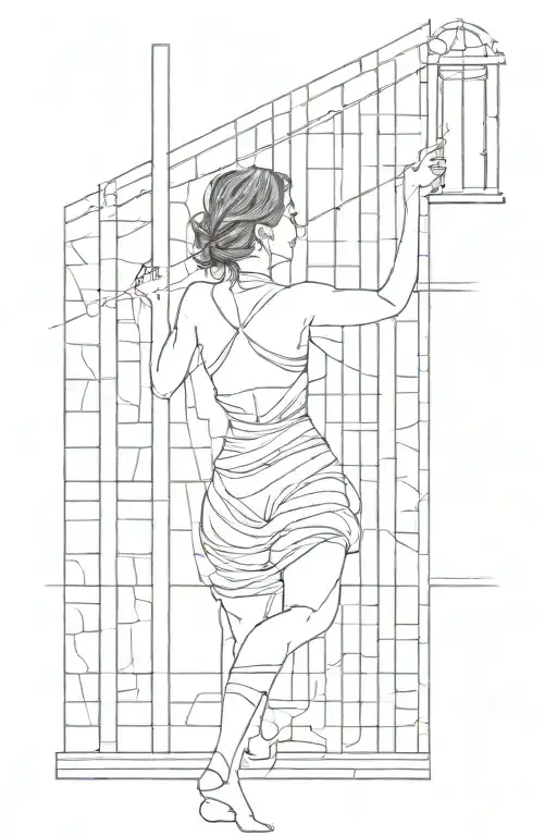 A Woman Freeing Herself From Jail Cell With Bars