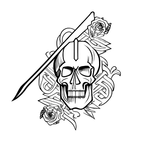 One Sword Going Through Skull Downwards