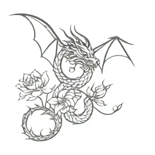 A Tattoo Featuring A Dragon Intertwined With A Floral Pattern