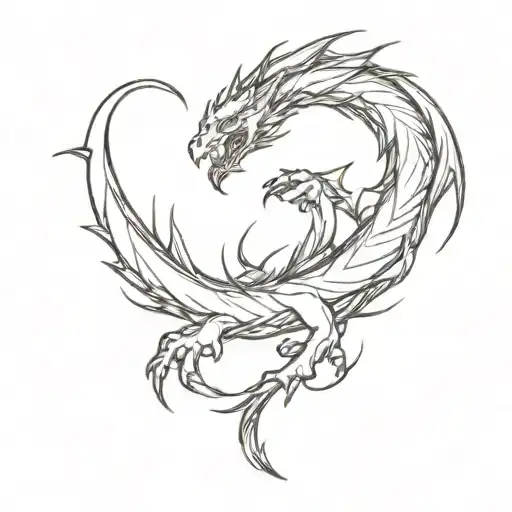 A Minimalist Tattoo Of A Dragon Breathing Fire