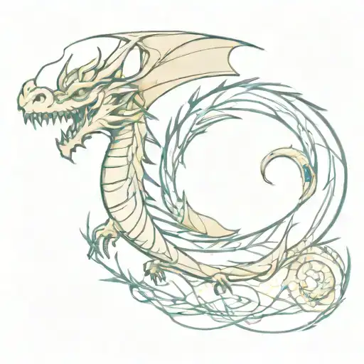 A Tattoo Design Combining A Dragon With Elements Of Watercolor