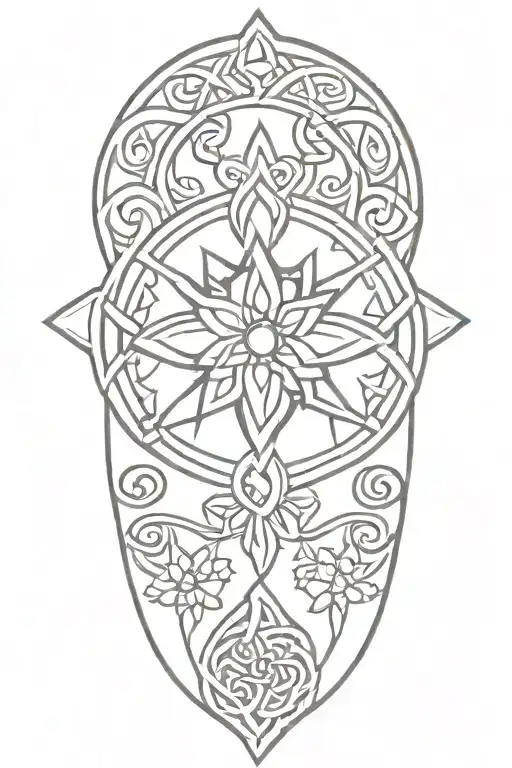 Celtic Knot Design With Sun And Flowers Intertwined