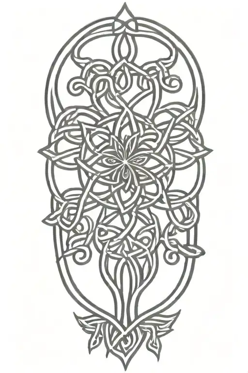 Celtic Knot Design Intertwined With Vines Sun And Flowers Intertwined
