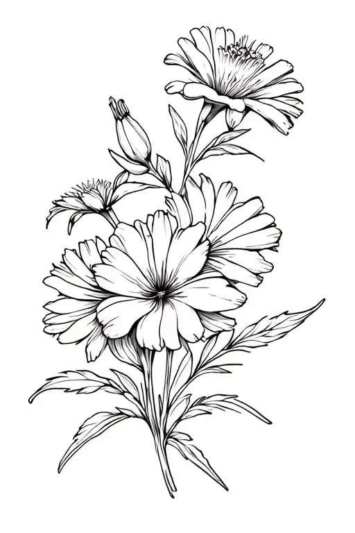 Carnation Marigold Lily And Aster Flowers