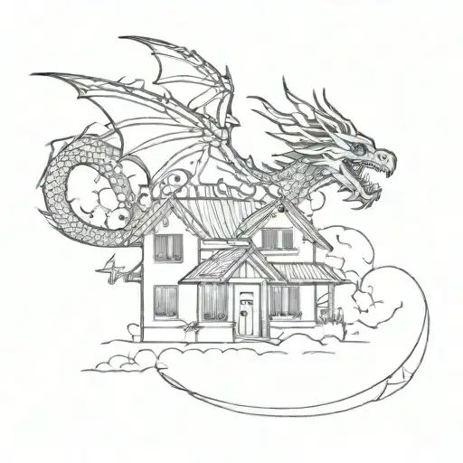 Dragon Flyin Over House