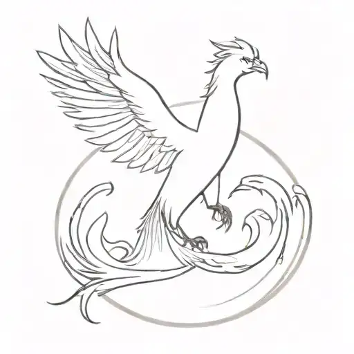 A Minimalist Tattoo Of A Phoenix Rising From The Ashes With Gym Equipment In Its Talons