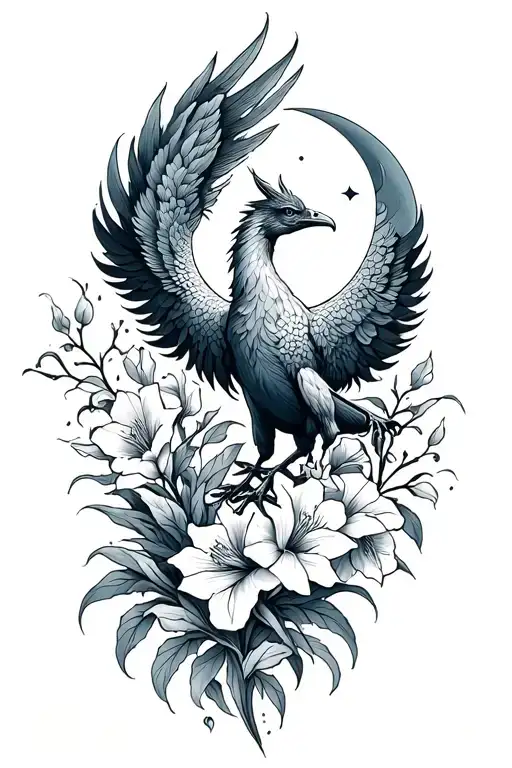 Phoenix With Gladiolus And Moon