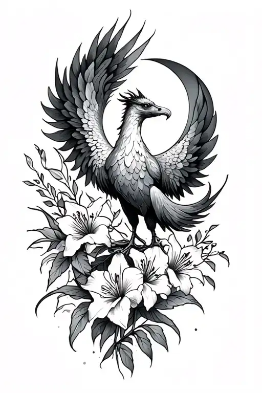 Phoenix With Gladiolus And Moon