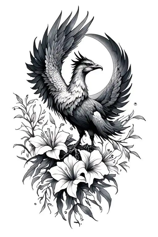 Phoenix With Gladiolus And Moon