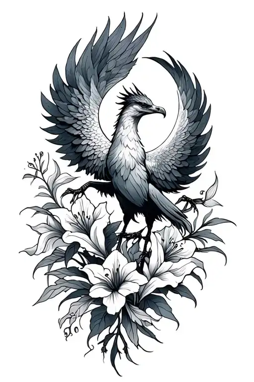 Phoenix With Gladiolus And Moon