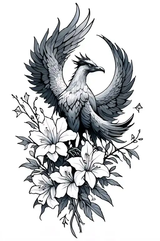 Phoenix With Gladiolus And Moon