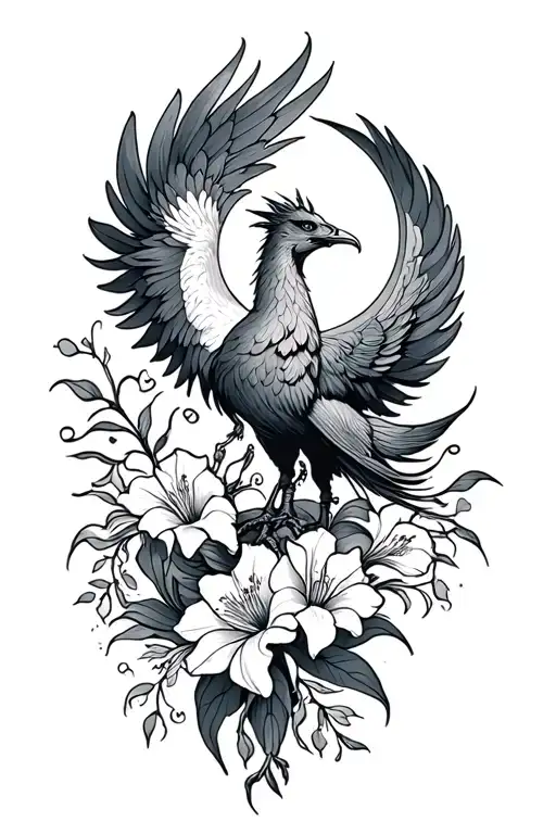 Phoenix With Gladiolus And Moon