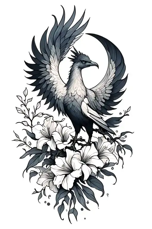 Phoenix With Gladiolus And Moon